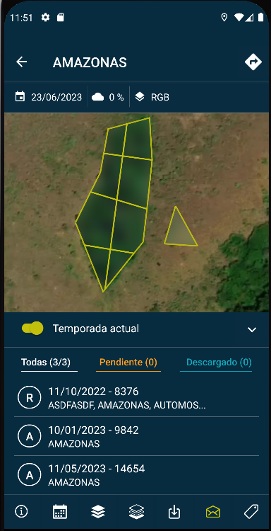 Lista de reportes en el campo seleccionado