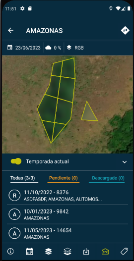 Lista de relatórios no campo selecionado